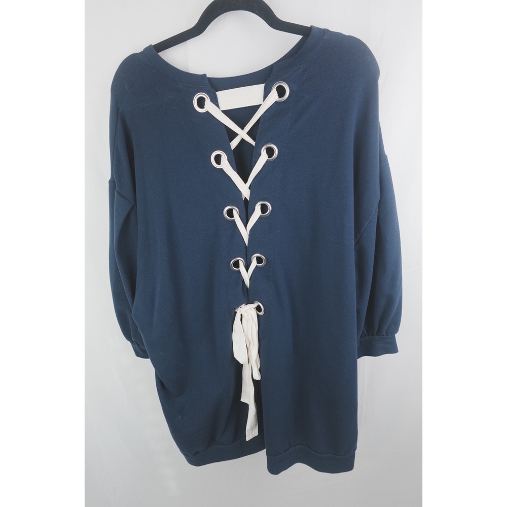 Project Runway M Navy‎ White Sweatshirt Lace-Up Back Pullover Women's Casual Top